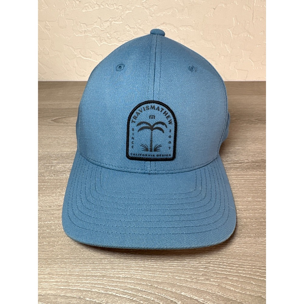 TravisMathew California Design Palm‎ Tree Baseball Cap Blue Flexfit Tech L-XL